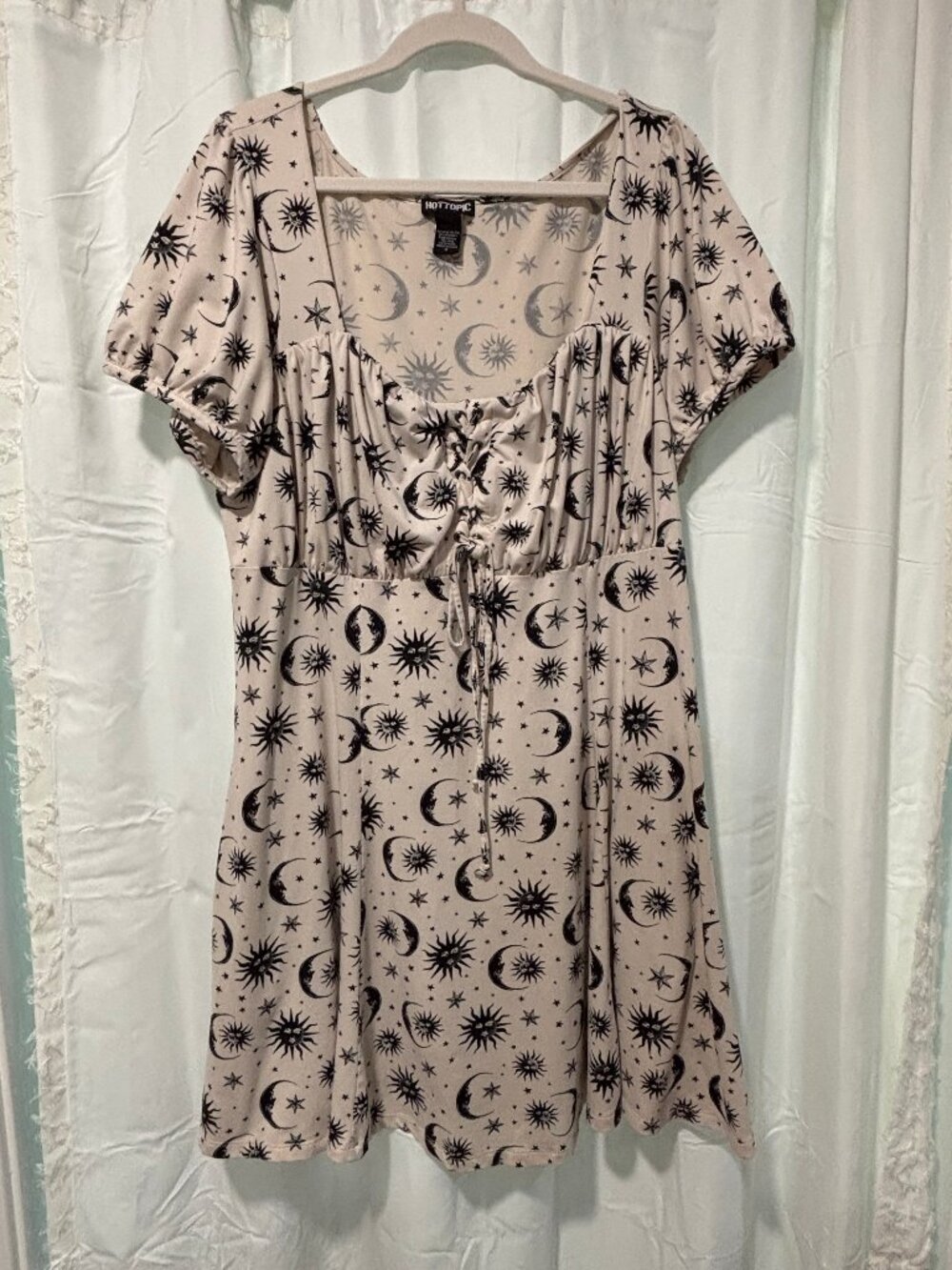 Hot Topic Celestial Sun & Moon Mini Dress Cream and Black Size 2 Witchy/Whimsy - Picture 2 of 4